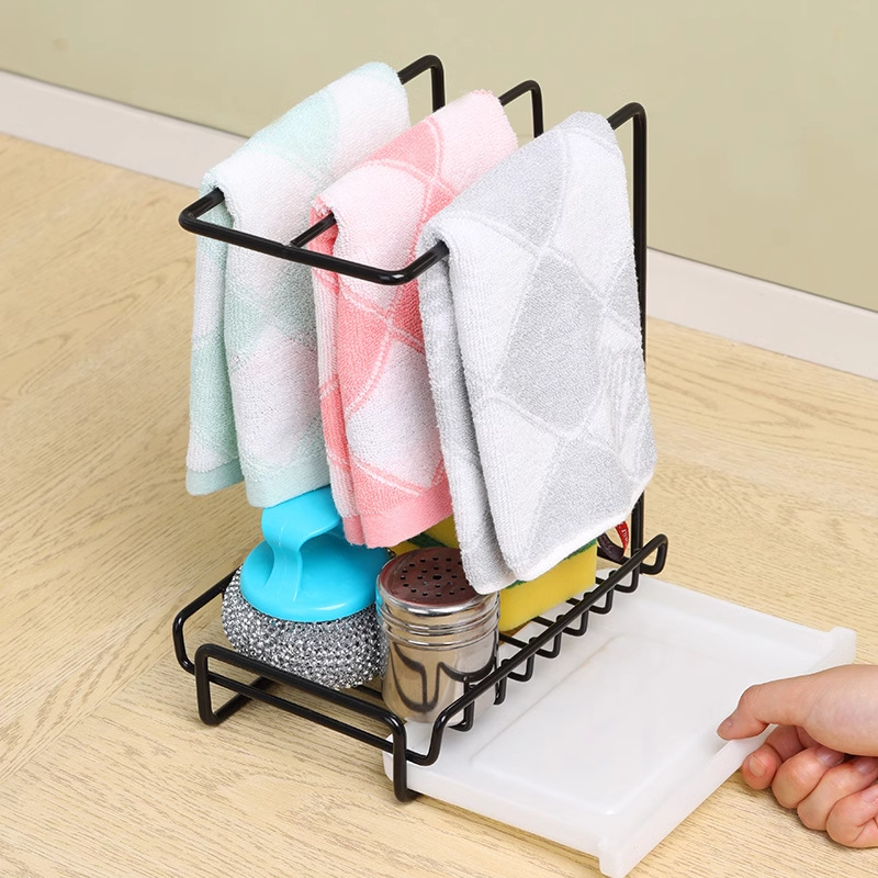 Rag Rack Kitchen Drain Rack Punch-Free Countertop Wall-Mounted Sponge Towel Kitchen Supplies Storage Rack Storage Rack