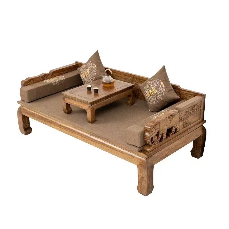 Old Elm Wood Luohan Bed Solid Wood Sofa Bed Antique Furniture Sleeping Couch Living Room Small Apartment Zen Sofa Combination Bed Couch