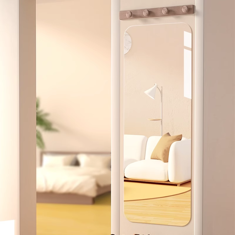 Glass Frameless Full-Length Mirror Self-Paste Wall Punch-Free Dressing Mirror Home Bedroom Paste High-Definition Fitting Mirror