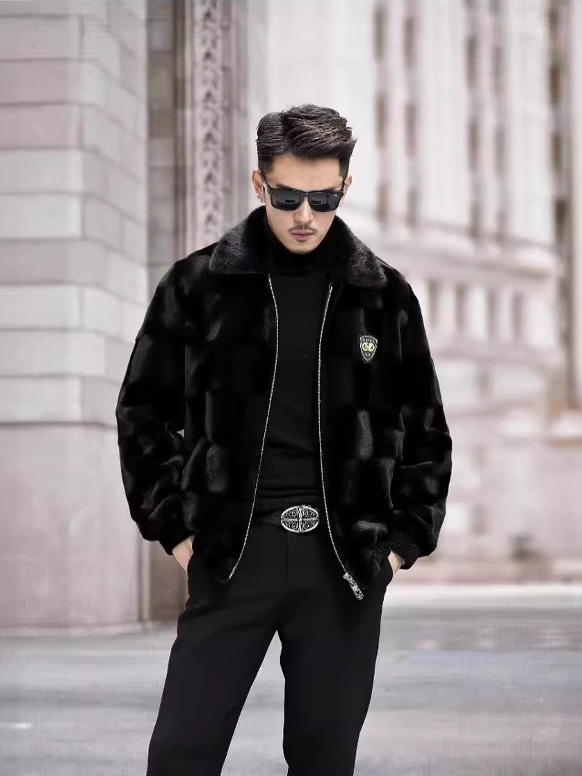 Mink Coat Men's Bao Jiamei Mink Whole Mink Fur Haining Leather Coat Winter Lapel Jacket Fur Coat Golden Mink