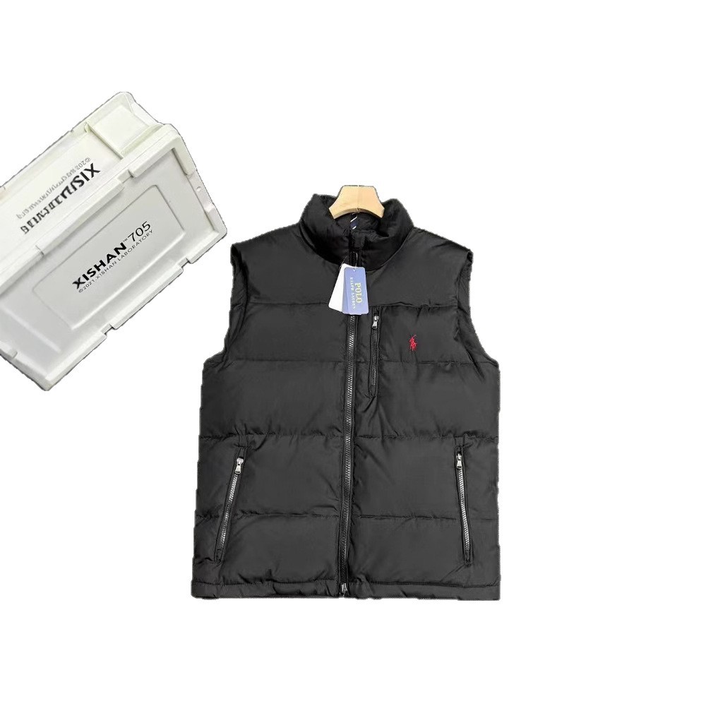 RL Pony Embroidery American Autumn and Winter Collar Warm Down Vest Men's and Women's Couple's Coat Vest Casual Cross-border