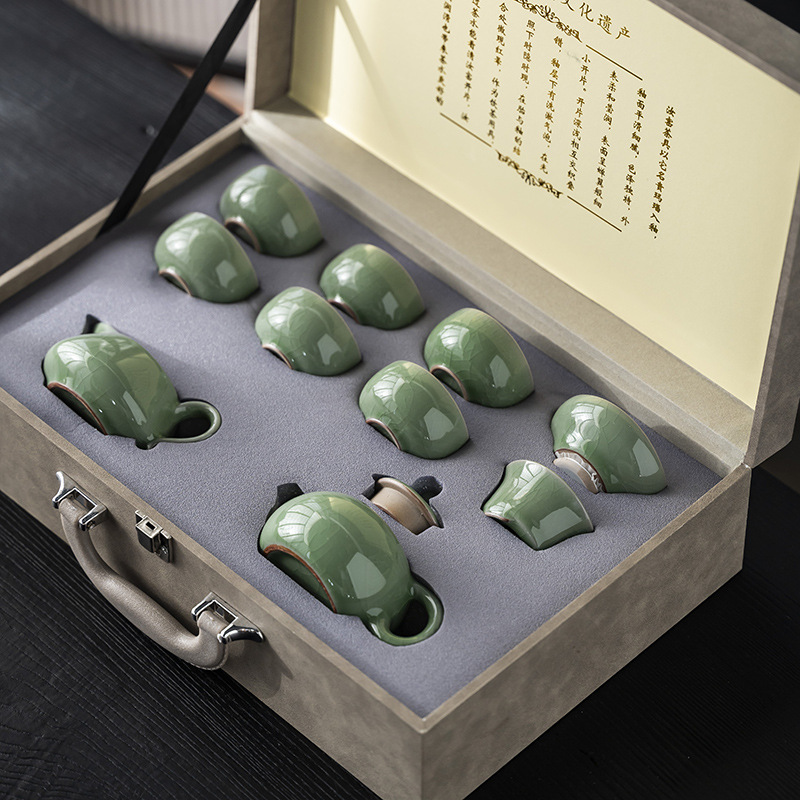 Ru kiln tea set suit home office teapot 4S shop gift company annual meeting business gift accompanying gift logo