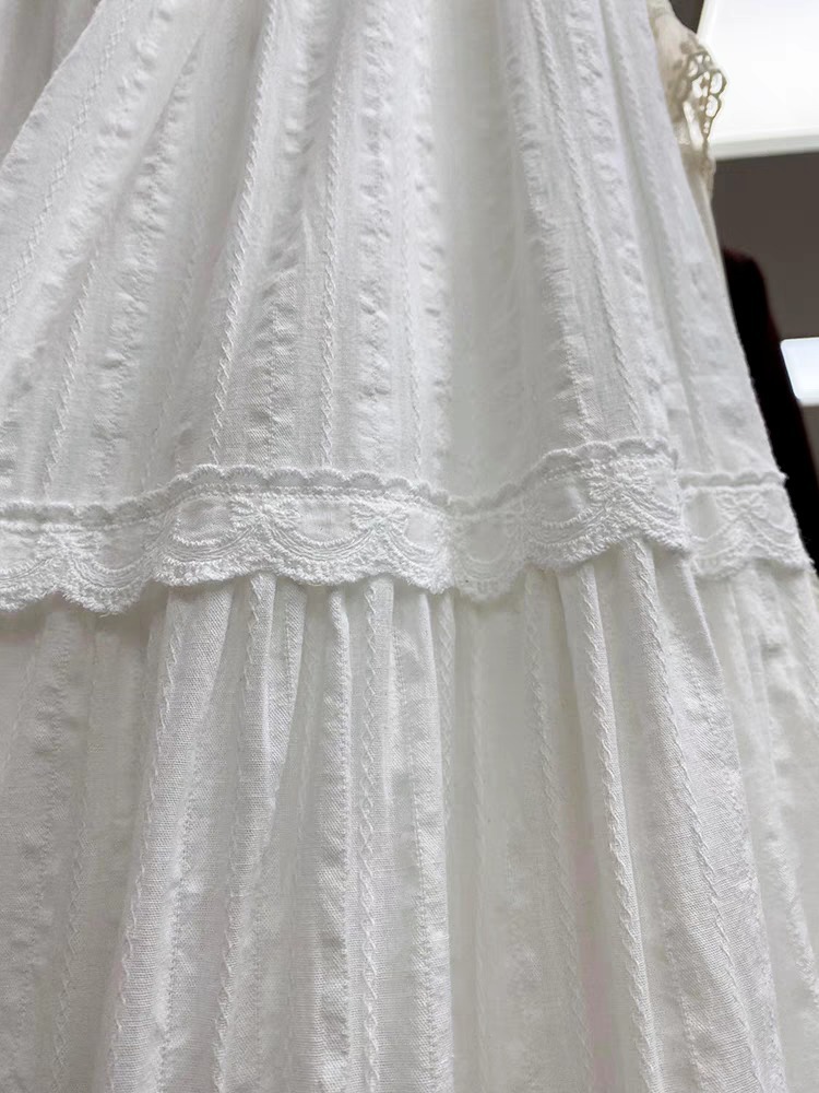 Gentle Style Sweet Lace Edge White Skirt 2025 Summer New Slimming Hierarchical Cake A- Line Long Dress