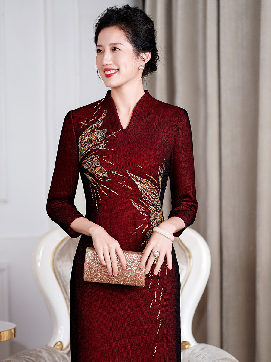 2025 spring new middle-aged and elderly mother wedding toast dress high-end happy mother-in-law dress daily wear