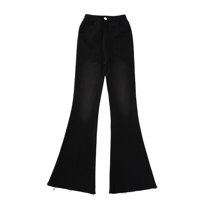 Girls' Spring and Autumn Pants 2025 New Korean Style Fashionable Frayed Hem Stretchy Flared Jeans Long Pants