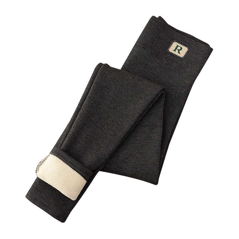 Autumn and Winter Outer Wearing fleece-lined Thickened Warm Women's Cotton Knitted Threaded Lamb Fleece Leggings High Waist Belly Tight Women's Pants