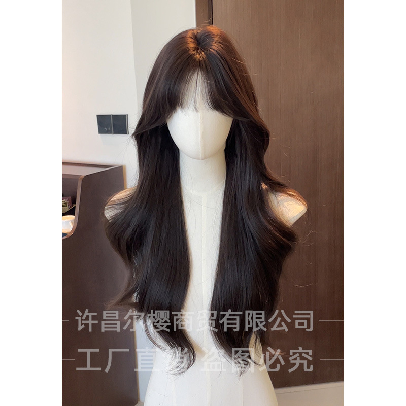 Er Ying Wig Female Long Hair Big Wavy Long Curly Lolita Realistic Air Bangs Wig Full Head Wig