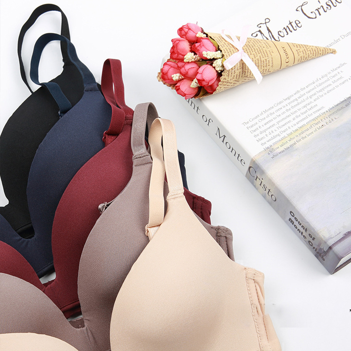 Cross-border Pure Color Glossy Young Women's Intimates Small Breast Push-up Seamless Student Wire-free Thin Breathable Comfortable Bra