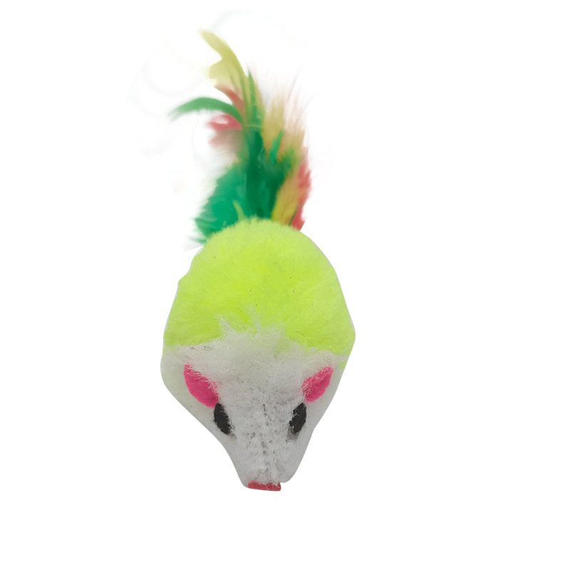 Factory supply Cat plush mouse toy colorful feather tail simulation mouse funny cat toy plush toy