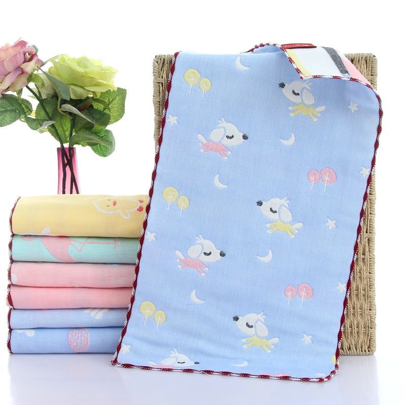 Six-layer gauze cotton towel children's cartoon children's towel wash face small towel soft absorbent baby saliva towel square towel