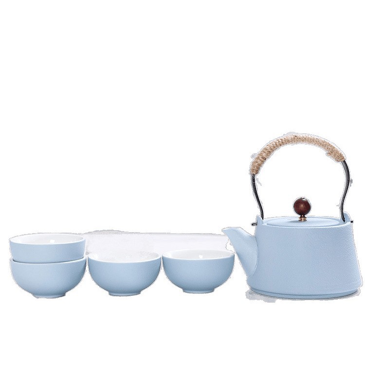 Frosted Black Teapot Ceramic Teapot Tea Set Home Kung Fu Tea Set Chinese Retro One Pot Four Cups Gift