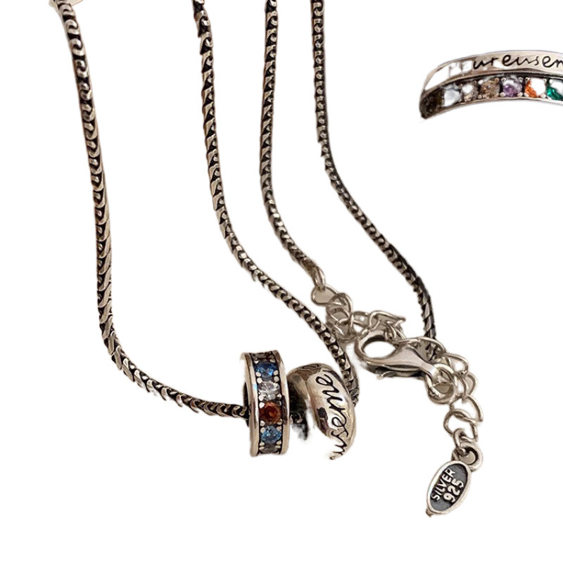 Authentic S925 Sterling Silver Passepartout Color Diamond Necklace Bracelet Set Ins Stylish Simple Fashion Design Authentic