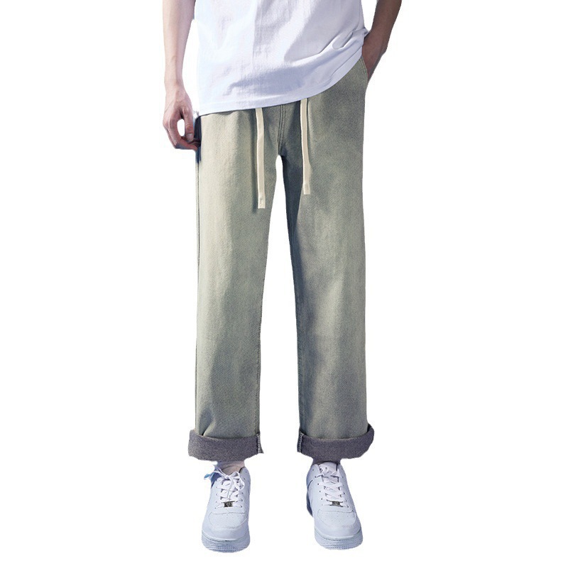 Wide Leg Jeans Men's Summer Korean-style Harajuku Style Casual Simple Fashionable Loose Drawstring Straight Tube Long Pants