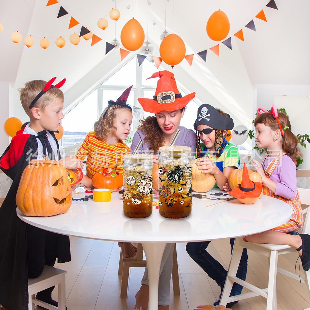 Cross-border Coke Cup Explosions High Borosilicate Suction Cup Wholesale 6 Pack Glass Printed Pattern Water Cup with Wooden Lid