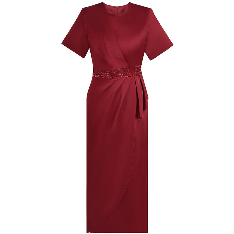 Middle-aged Women's Cheongsam Skirt Summer Mid-length Skirt Western-style Short-sleeved Waist Small Mother's Slimming dress