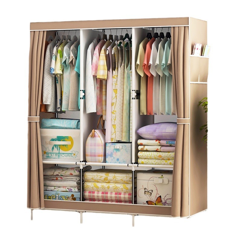 Cross-Border Foreign Trade Self-Pickup Simple Wardrobe Fabric Wardrobe with Reinforced Steel Frame, Single-Person Storage, Dustproof