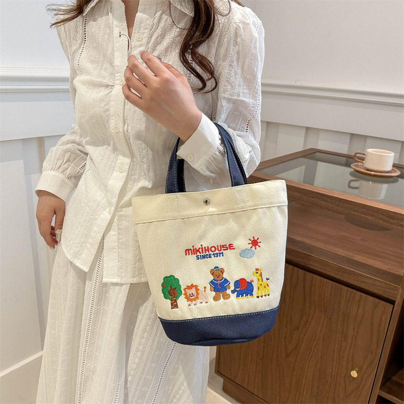 New Miki Style Cartoon Bag Sneak Bag Canvas Portable Lightweight Small Large Capacity Mother and Baby Bag Outgoing Backpack
