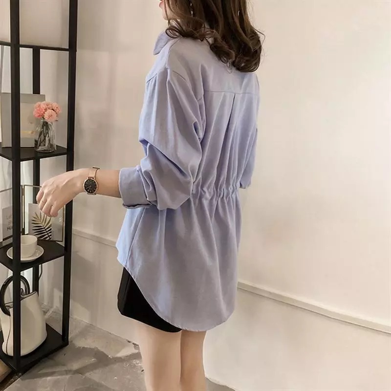 Autumn plus size women's long-sleeved T-shirt waist-tight temperament shirt Women's Mid-length top SI#787