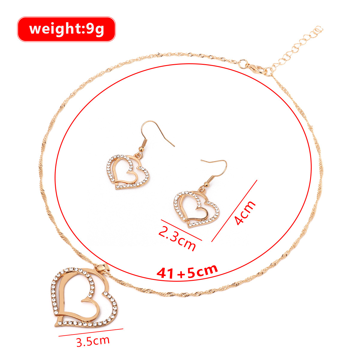 European and American Cross-border Explosions Jewelry Set Creative Double Love Diamond Necklace Chain High-grade Ear Stud Two-piece Set