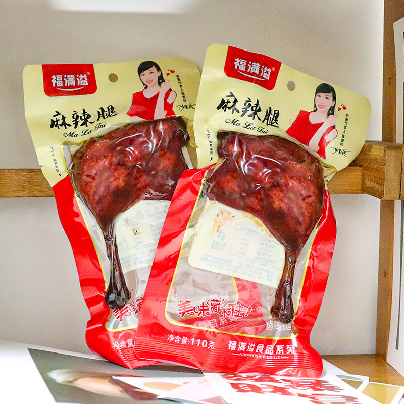 Factory wholesale fuman overflow spicy duck leg 110g salt baked spiced chicken leg open bag instant duck snacks wholesale