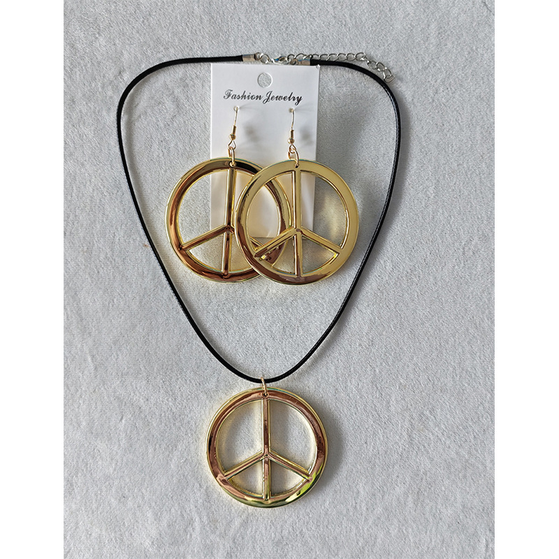 Европейские и американские серьги с символом мира, 2 предмета: золотые серьги и ожерелье, реквизит для макияжа на вечеринке, оптовая продажа