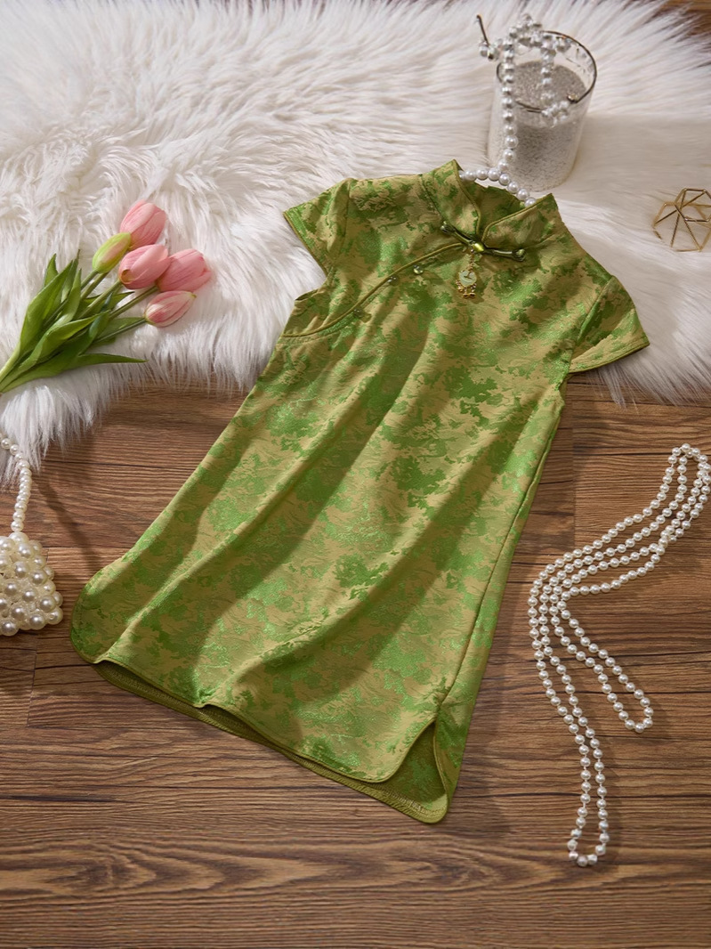 2025 New Summer Girls' Cheongsam Dress Kidsren's National Style Improved Cheongsam Dress Little Girl Princess Dress
