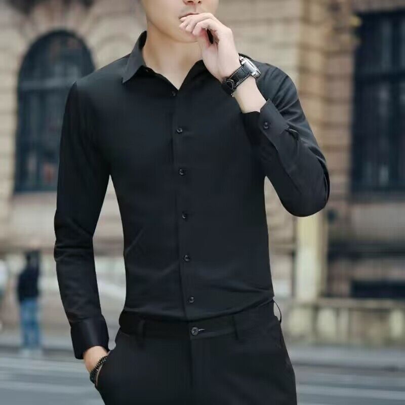 Summer White Shirt Men's Long-sleeved Shirt Slim-fit Korean-style Youth Solid Color Short-sleeved Shirt Men's Business Work Clothes