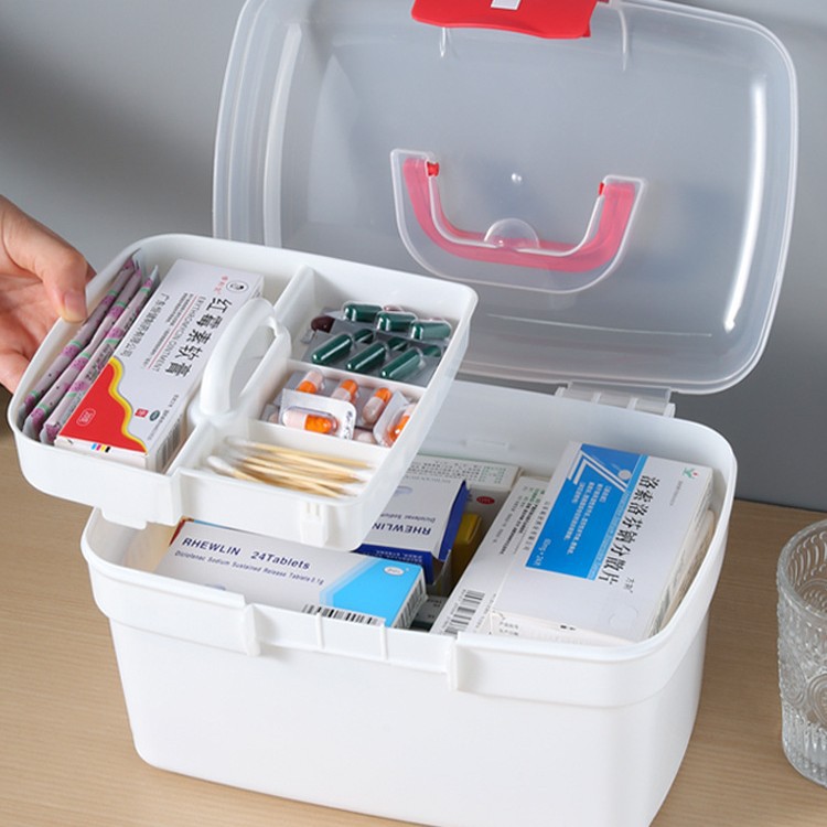 Medicine Box for Home Use, Large-Capacity Double-Layer Emergency Medical Care Dormitory Medicine Small Medicine Box Storage Box First Aid