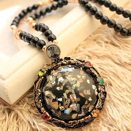 New cross-border color shell Cat's Eye Stone long Korean sweater chain accessories vintage pendant Korean decorative necklace necklace