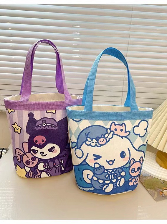 Bucket Portable Han Feng Girl Heart Mummy Lunch Bag Work Small Bag Children's Fun Graffiti Canvas Bag Cute Illustration