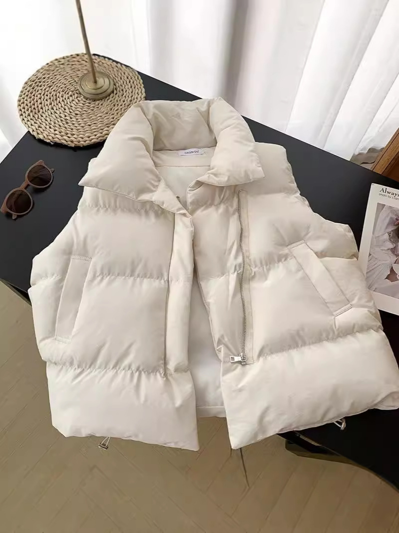 Foreign Trade Autumn and Winter New Down Cotton Vest Women's Short Outer Wear Korean Style Vertical Collar Cotton-padded Jacket Vest Waistcoat