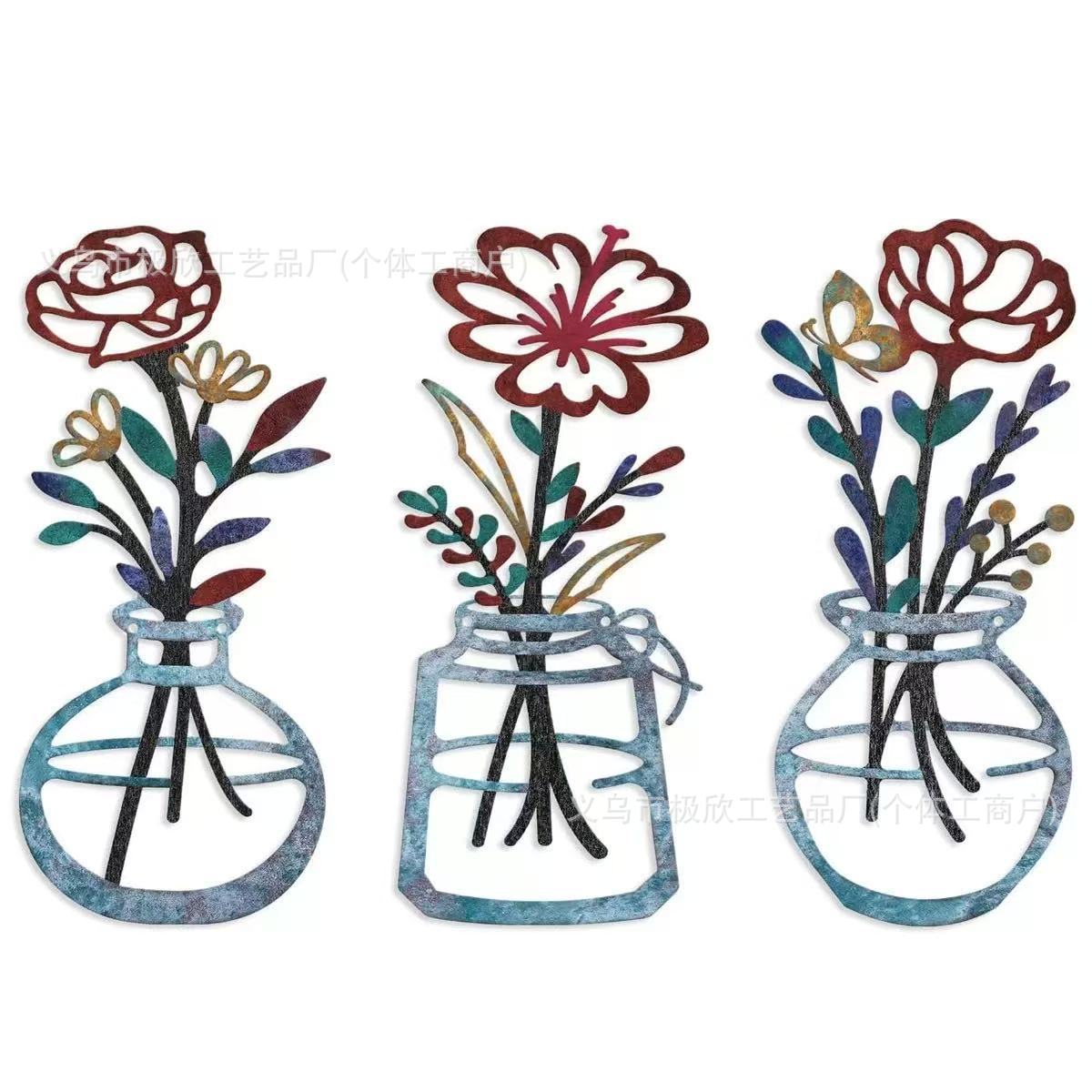 Amazon Hot Sale Wall Decoration Background Iron Art Painting New Metal Vase Wall Hanging Wall Decoration Bedroom Living Room Home