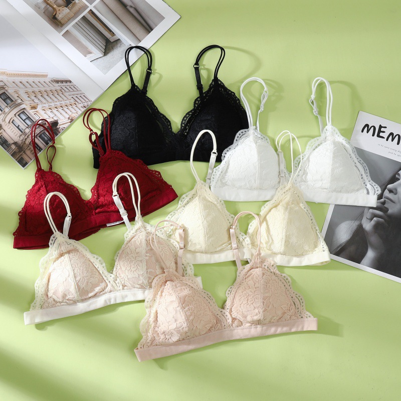 Thin French Style Strapless No Steel Ring Sexy Lace Xia Mei Back Push-up Sling Triangle Cup Women's Cross-border Underwear