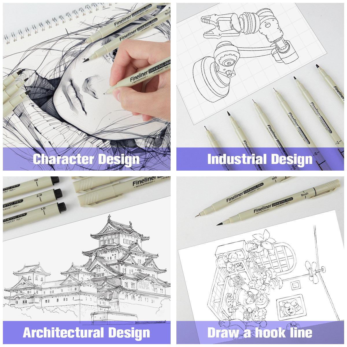 Fine-liner Children's Black Gouline Pen Drawing Pen Waterproof Quick-drying Needle Pen Art Special suit