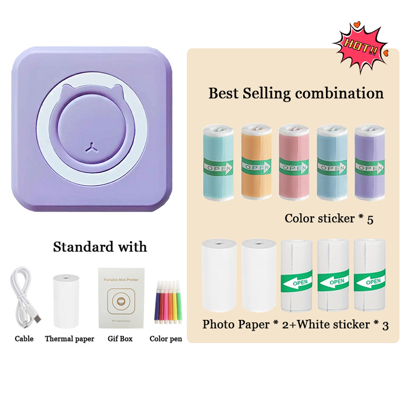 Cross-border wrong topic printer student pocket mini ink-free topic search data label thermal printer factory