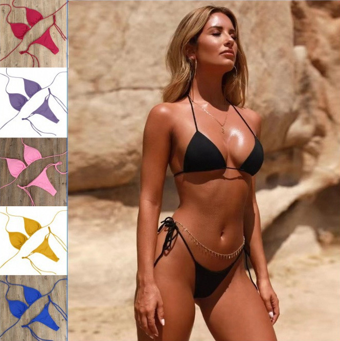 Бикини с завязками на шее, стиль европейский и американский, сексуальный купальник с чашечками, двухпредметный комплект, завязки, трехпредметный купальник для женщин