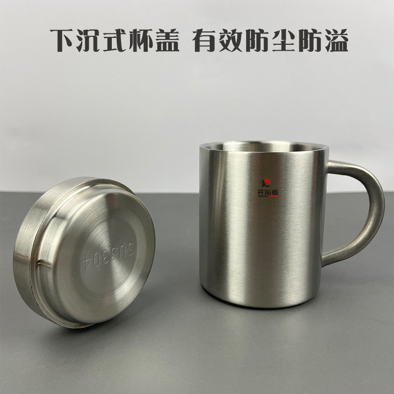 304 Stainless Steel Double-Layer Insulated Water Cup, Insulated Tea Cup with Lid, Double-Layer Handle Cup, Drinking Cup, Mug