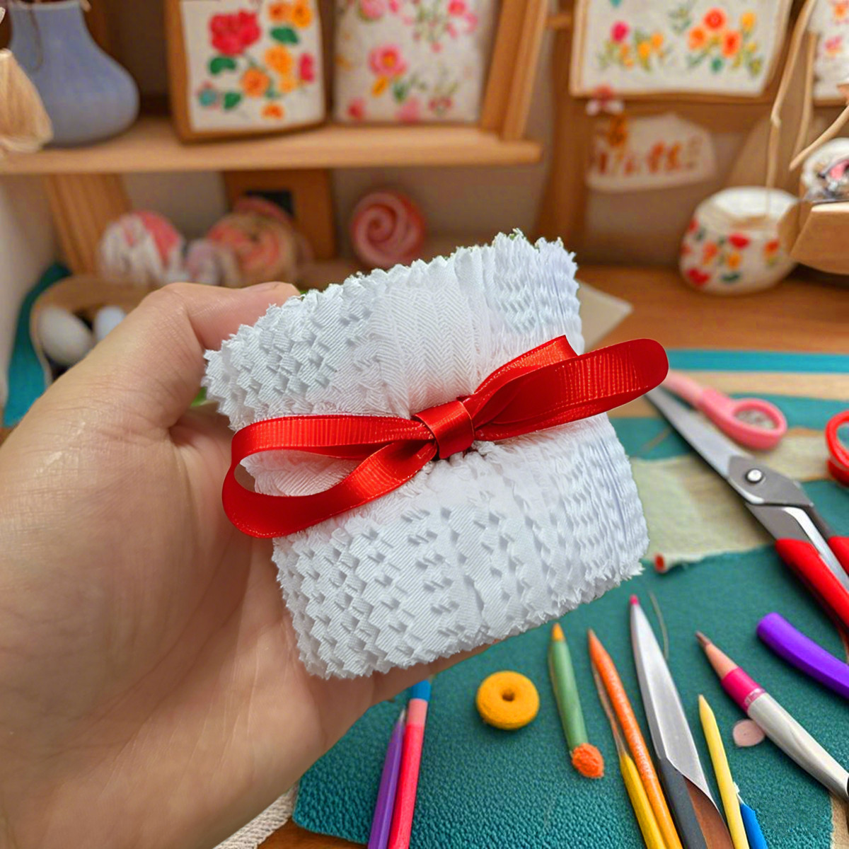 40 Pieces of White Patchwork Fabric Strips for Hair Ties, Quilting Strips, Jelly Rolls