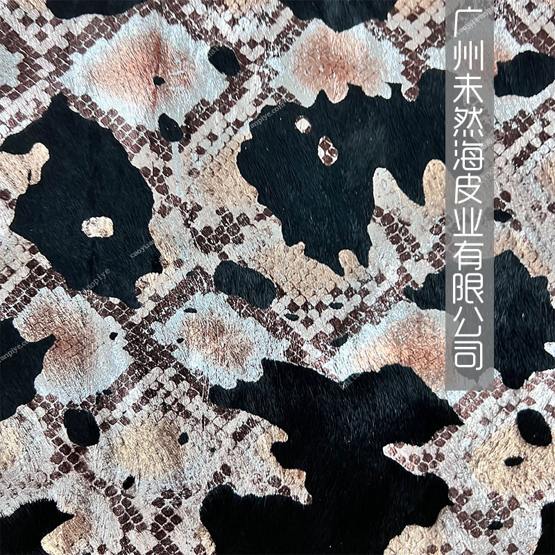 Black Horse Hair Snake Pattern Hot Stamping Fashion Luggage Fabric Home Accessories with Genuine Leather