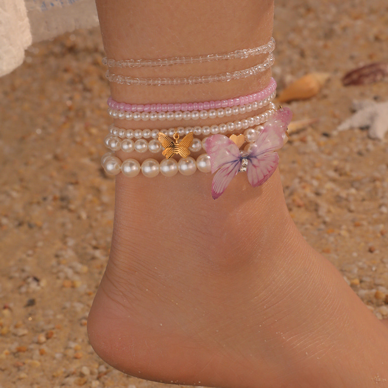 Новый весенний браслет для ног с цветными рисовыми бусинами и цветочной подвеской
