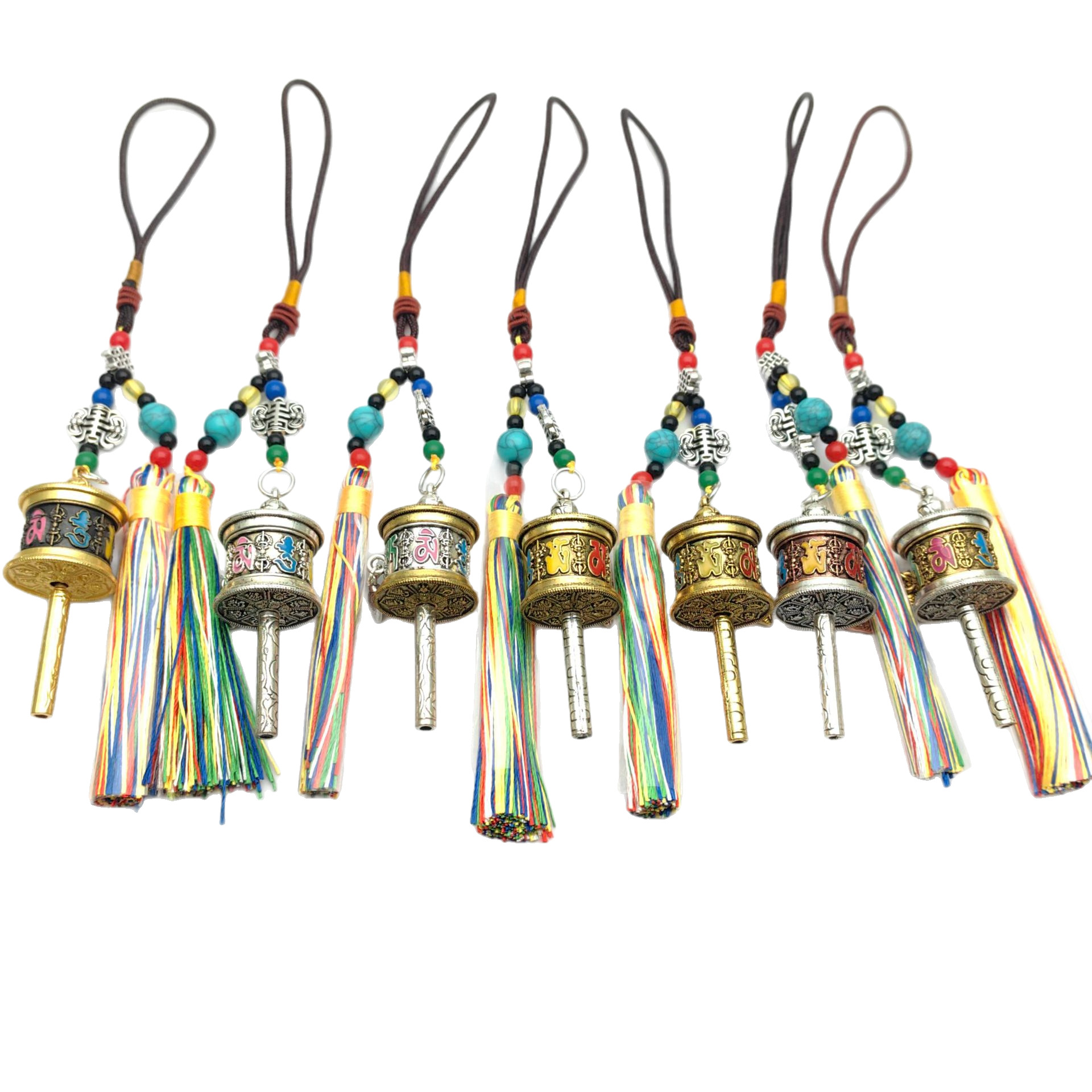 Xizang Xizang Jewelry Six-Character Mantra Prayer Tube Tassel Pendant Bag Car Hanging Keychain Prayer Wheel Pendant