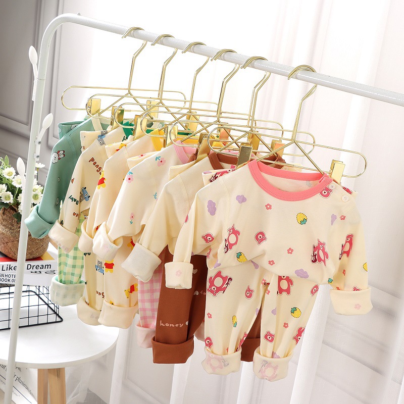 Children's Korean-style Boneless Underwear Autumn and Winter Cartoon Cotton Home Clothes Baby Pajamas Autumn Clothes Autumn Pants suit
