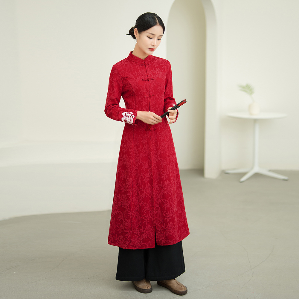 9102 Chinese Tang Suit Han Dynasty Chinoiserie Women's Zen Tea Suit Top Spring & Fall Cotton and Linen Retro Outwear New Chinoiserie