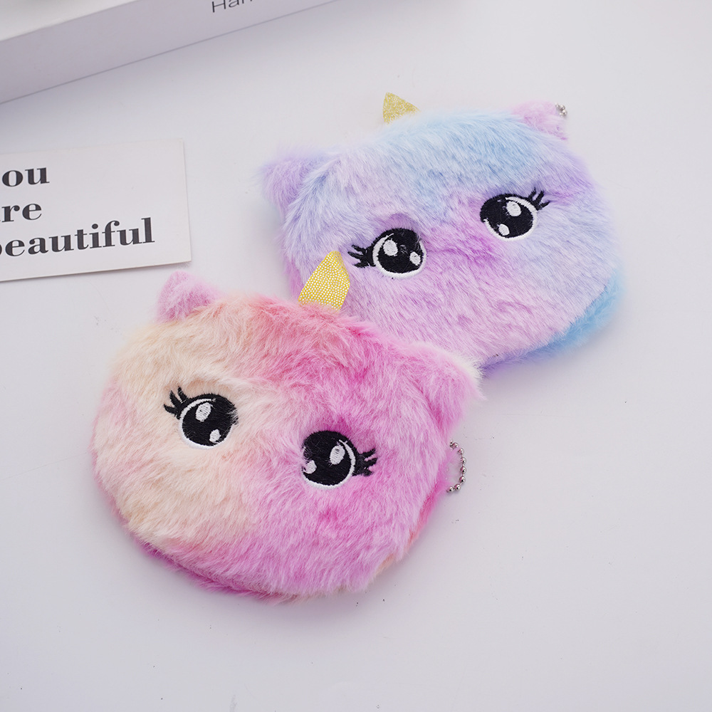 Cross-border mini coin storage children's cartoon cute plush unicorn earphone data cable small gift coin purse