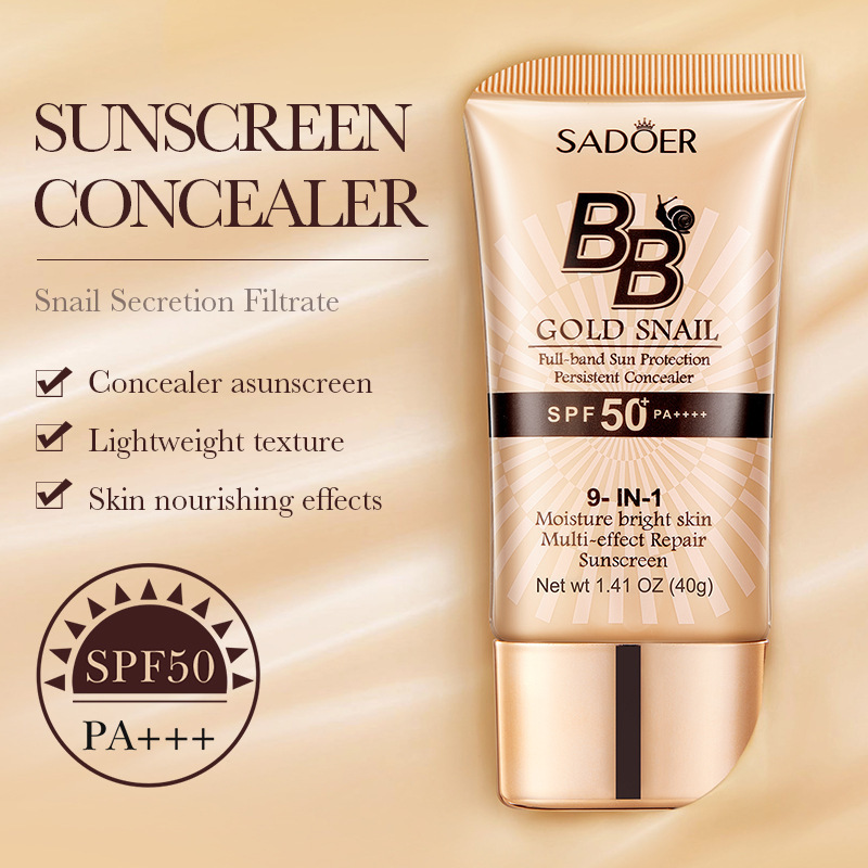 All English SADOER gold snail sunscreen BB cream SPF50 PA concealer isolation cross-border foreign trade wholesale