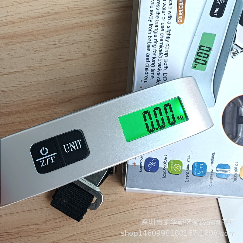 Factory Direct sales T-type 50kg luggage scale portable green light portable scale steel hook hanging scale cross-border small wrapping scale