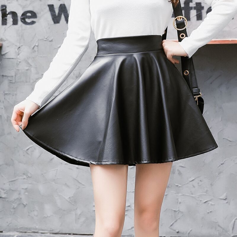 New Autumn and Winter Skirts for Women, Korean Style Pu Leather Skirts, High-Waisted, Slim, Fashionable, A-Line Large Size, Fluffy Short Skirts, Pleated Skirts