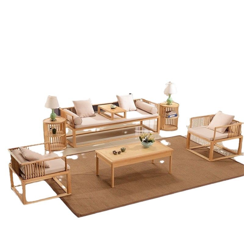 New Chinese-style Solid Wood Luohan Bed Simple Elm Lying Bed Living Room Balcony Courtyard Cotton Zen Tatami Wooden Bed