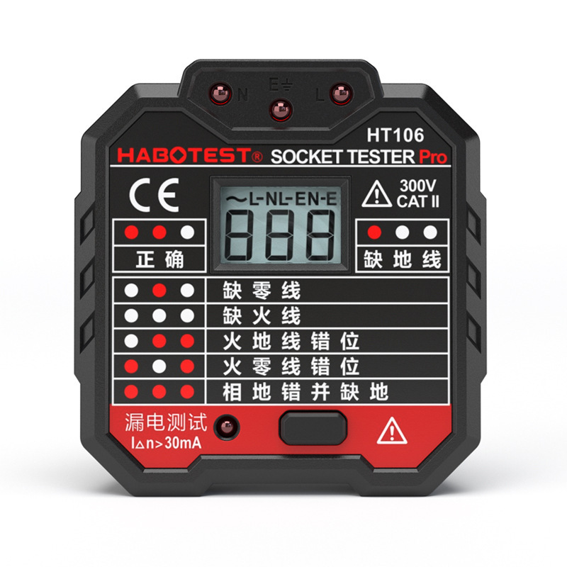 Habotest Factory Store Ht106B Socket Detector Digital Display Electroscope Socket Test Power Supply Polarity Detection