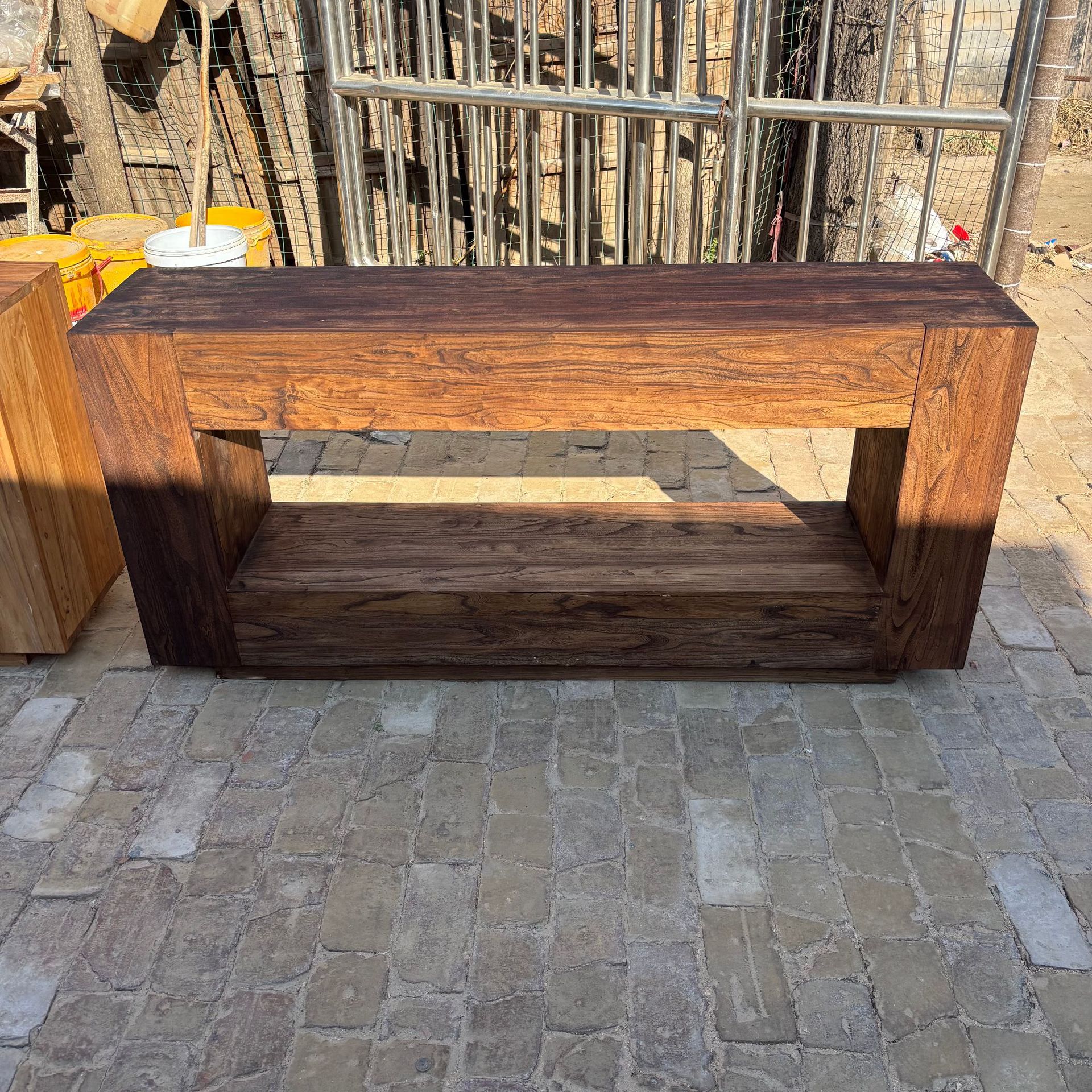 Old Elm Simple Storage Cabinet Rectangular Hollow Entrance Cabinet Solid Wood Silent Style Sideboard Living Room Wall Cabinet